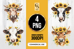 Sunflower Cow Head Floral Clipart Sublimation PNG Product Image 1