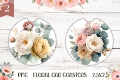 Pastel Flowers Car Coasters, Floral Round Coaster Print Product Image 1