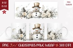 Snowman Mug Template, Watercolor Flowers Mug Wrap Design Product Image 1