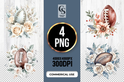 Elegant Football Floral Arrangement Clipart Sublimation PNG Product Image 1