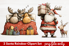 2 Santa Reindeer Clipart Set | Cute Christmas Reindeer PNG Product Image 1