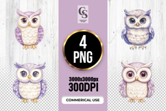 Cute Purple Owl Watercolor Clipart Sublimation PNG Product Image 1