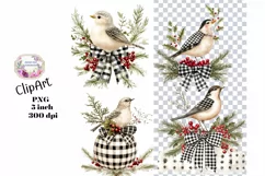Christmas, Birds, Ephemera, PNG, watercolor, Clipart Product Image 1