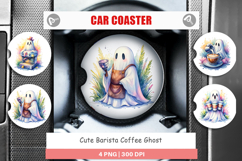 Cute Barista Coffee Ghost Car Coaster Product Image 1