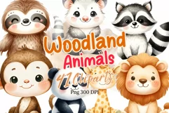 Cute Woodland Animals Watercolor Clipart Product Image 1
