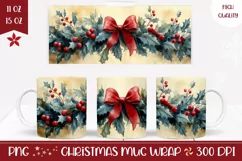 Christmas Holly Mug Design, Red Ribbon Mug PNG Product Image 1