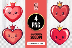 Cute Red Heart Queen Crown Clipart Sublimation PNG Product Image 1