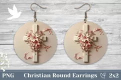 Floral Cross Round Earrings, Christian Cross Sublimation Product Image 1