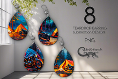 Tent in forest | 8 Teardrop earring sublimation designs Product Image 1