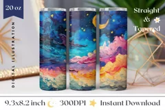 Art Moon Tumbler Wrap Design, Night Sky Tumbler Design Product Image 1