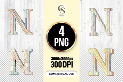 Watercolor Letter N Alphabet Clipart Sublimation PNG Product Image 1