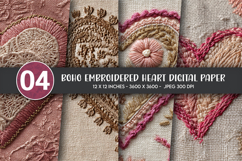 Boho Embroidered Heart Digital Paper Product Image 1