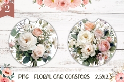 Floral Car Coasters, Watercolor Roses Coaster Sublimation Product Image 1