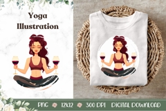 Cartoon Yoga Illustration, Wine Yoga Sublimation Product Image 1