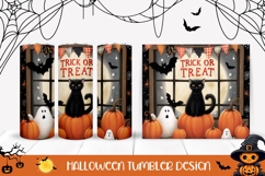 Trick Or Treat Halloween Tumbler, Halloween Black Cat Print Product Image 1