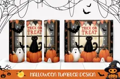 Trick Or Treat Halloween Tumbler, Halloween Black Cat Print Product Image 1