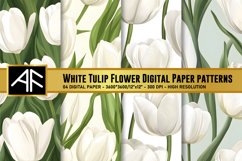 White Tulip Flower Digital Paper Patterns Product Image 1
