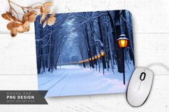 Lantern-Lit Winter Path in Snowy Forest Mouse Pad PNG Product Image 1