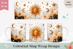 Sun Mug Wrap, Celestial Mug Template, Stars Mug Design Product Image 1