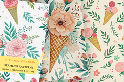 seamless floral ice cream, blush peony mint design Product Image 1