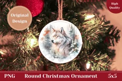 Watercolor Christmas Ornament PNG, Winter Wolf Sublimation Product Image 1