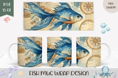 Goldfish Mug Wrap, Sea Mug Design, Vintage Coffee Mug PNG Product Image 1