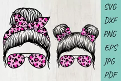 Mom Messy Bun svg, Girl Messy Bun, Leopard print, Mom life Product Image 1