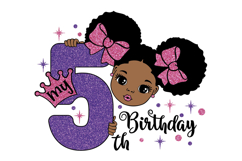 My 5th Birthday Girl SVG Glitter Purple Afro Puff Princess Product Image 1