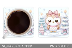 Christmas Owl Coaster Sublimation. Christmas Coaster Design Product Image 1