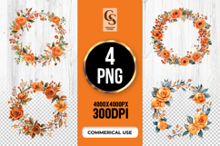 Orange Floral Wreath Clipart PNG Product Image 1