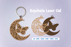 Floral Butterfly Moon Keychain SVG - Crescent Moon Laser Cut Product Image 1