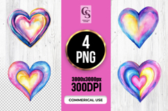 Watercolor Rainbow Heart Clipart Sublimation PNG Product Image 1