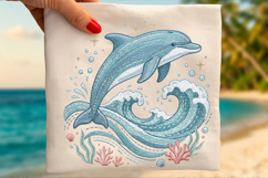 Embroidery Dolphin PNG, Nautical Ocean Sublimation Design Product Image 1