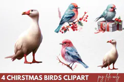 Chirstmas Birds Clipart PNG Product Image 1