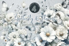 White flowers clipart, Watercolor floral art and Butterfly Product Image 1