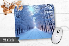 Peaceful Winter Park with Snow-Covered Benches Mouse Pad PNG Product Image 1