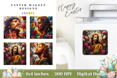 Stained Glass Jesus Christ Magnet, Floral Christian Magnet Product Image 1