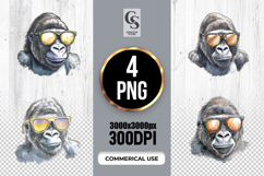 Cool Gorilla Sunglasses watercolour Clipart PNG Product Image 1