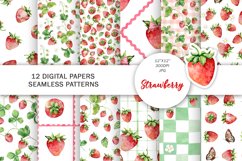 Watercolor Strawberry digital paper, Seamless Pattern Product Image 1
