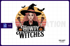 Howdy Halloween Witch Cowgirl Sublimation PNG Design Product Image 1