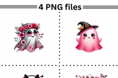 Cute Retro Pink Halloween Watercolor Clipart Product Image 2