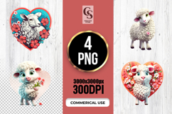 Cute Lamb Floral Heart Clipart PNG Product Image 1