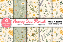 Honey Bee Floral Seamless Digital Paper JPG Product Image 1