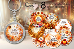 Hello Autumn | 8 Fall Car coaster &amp; key chain designs, PNG Product Image 1