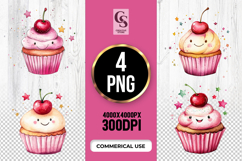 Cute Cherry Cupcake Kawaii Clipart PNG Product Image 1