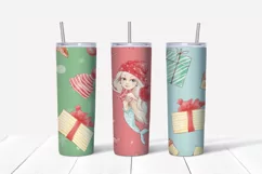 Christmas Cute Mermaids Skinny tumbler wrap design Product Image 3