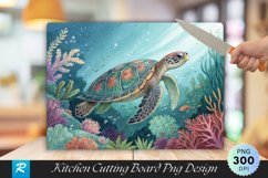Majestic Turtle Colorful Aquatic Plants Cutting Board PNG Product Image 1