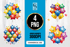 Cute Star Balloon Faces Clipart Sublimation PNG Product Image 1