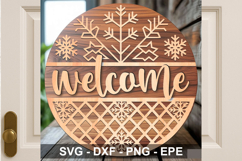 Welcome Round Sign SVG | Winter Snowflake Holiday Door Decor Product Image 2