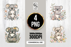 Cute Watercolor Koala Floral Clipart Sublimation PNG Product Image 1